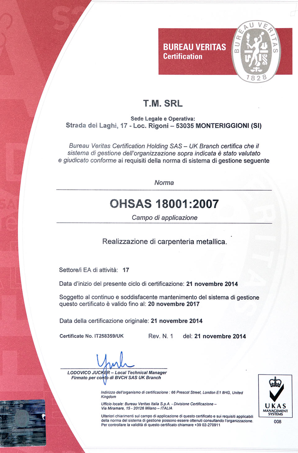 tm tecnologie meccaniche OHSAS 18001